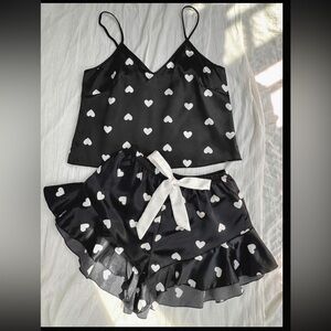 Black Satin Heart Pajama Set – Size L